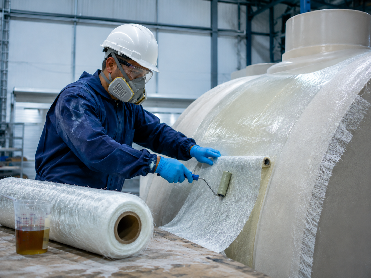 Laminación de fibra de vidrio en taller Camberplast